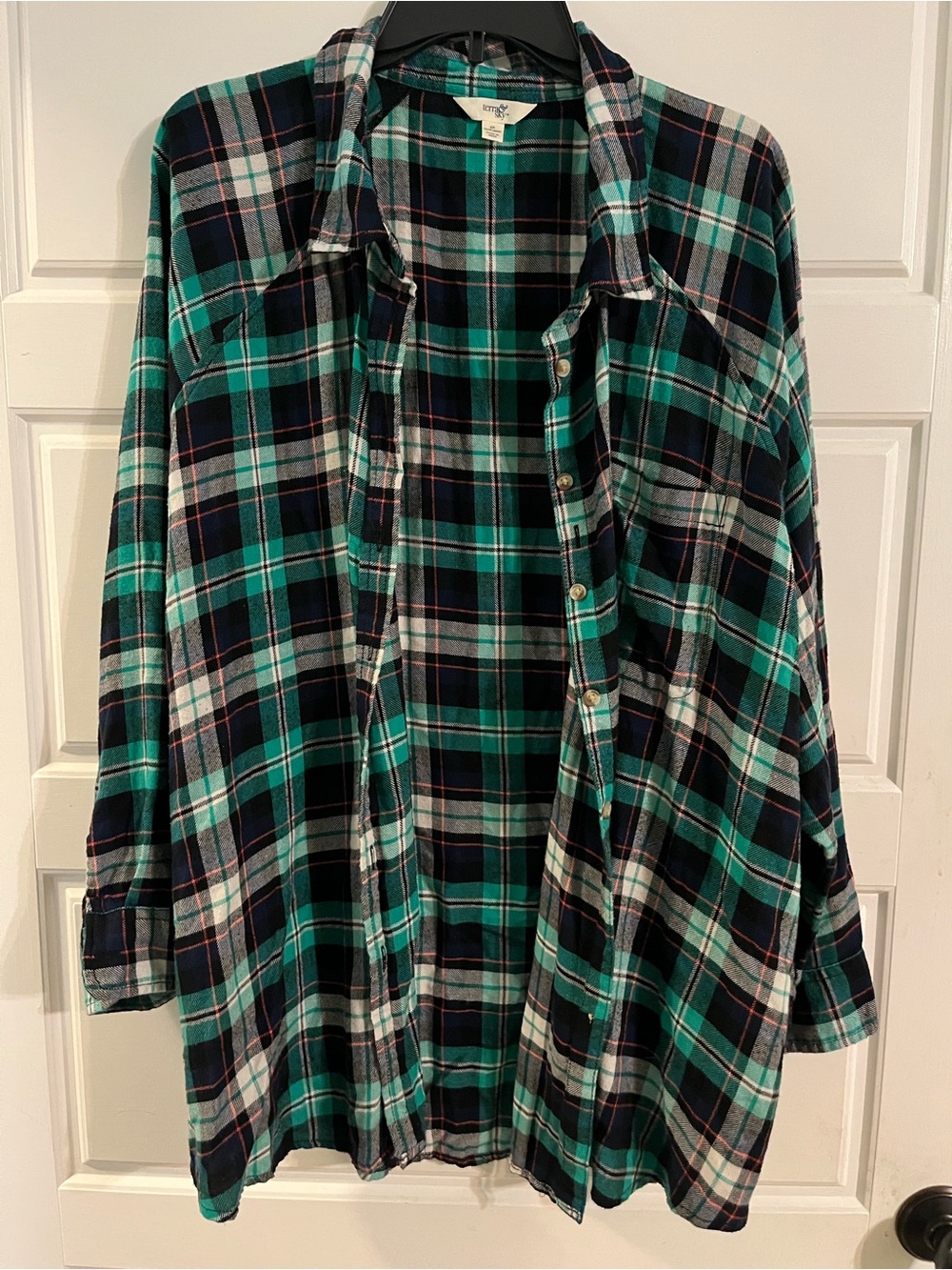 Terra & Sky Teal and Black Plaid Button-Down Shirt